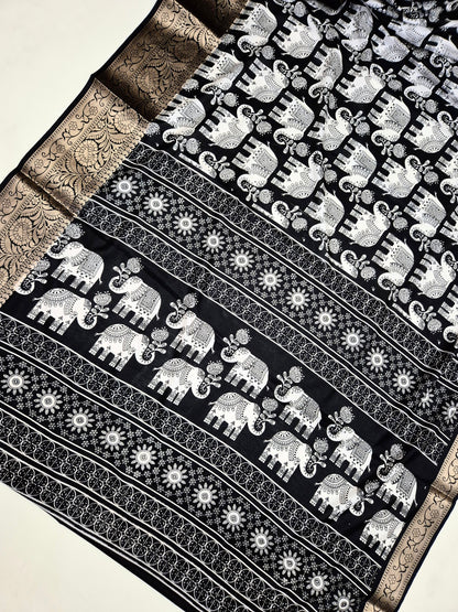 Elephant Cotton Silk Saree with Weaving Border