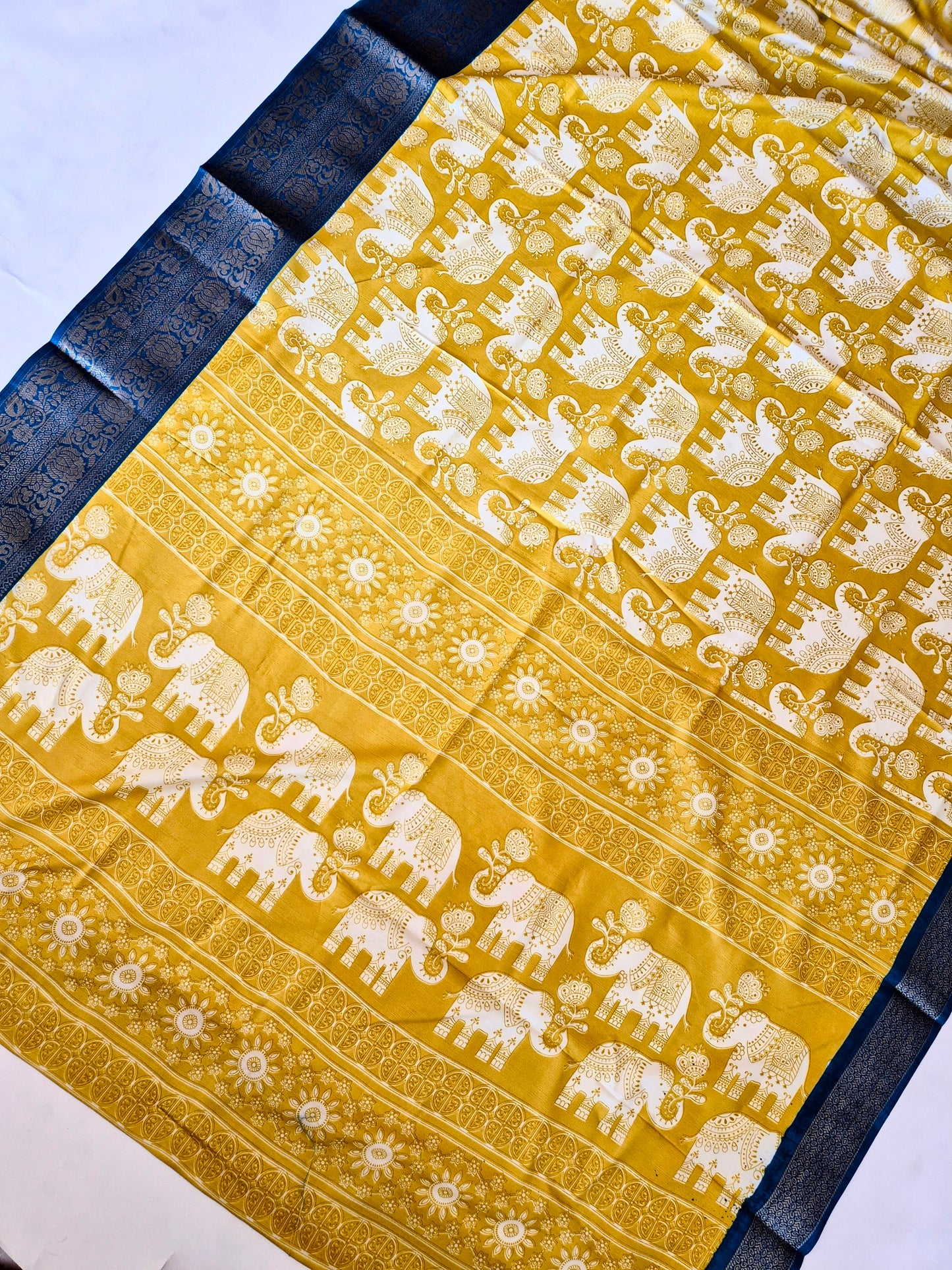 Elephant Cotton Silk Saree with Weaving Border