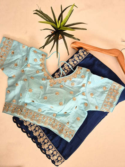 Premium Crepe-Satin Silk Saree with Stitched Blouse