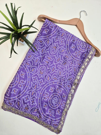 Bandhani Crepe-Satin Saree with Bandhani Stitched Blouse