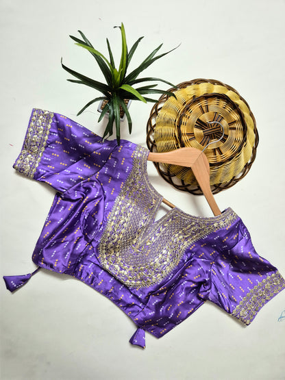 Bandhani Crepe-Satin Saree with Bandhani Stitched Blouse