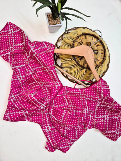 Organza-Crepe Saree with Bandhani Stitched Blouse