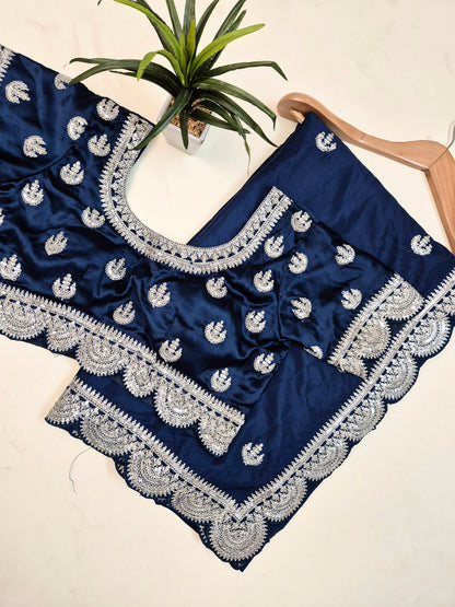 Premium Crepe-Satin Silk Saree with Stitched Blouse