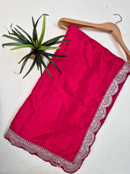 Premium Crepe-Satin Silk Saree with Stitched Blouse