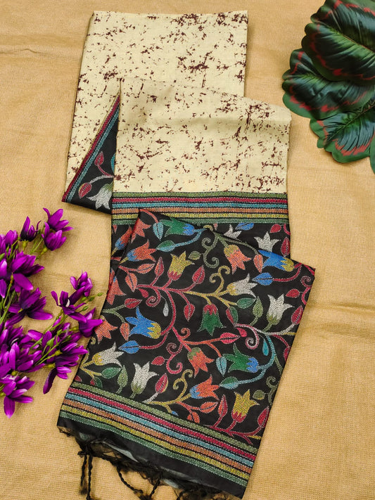 Soft Tussar Silk Saree with Jal Flower Print