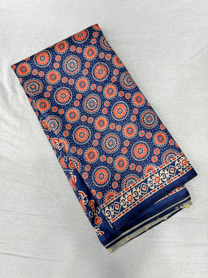 2-Ajrakh Soft Tussar Silk Saree