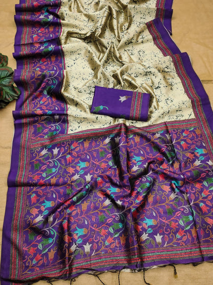 Soft Tussar Silk Saree with Jal Flower Print