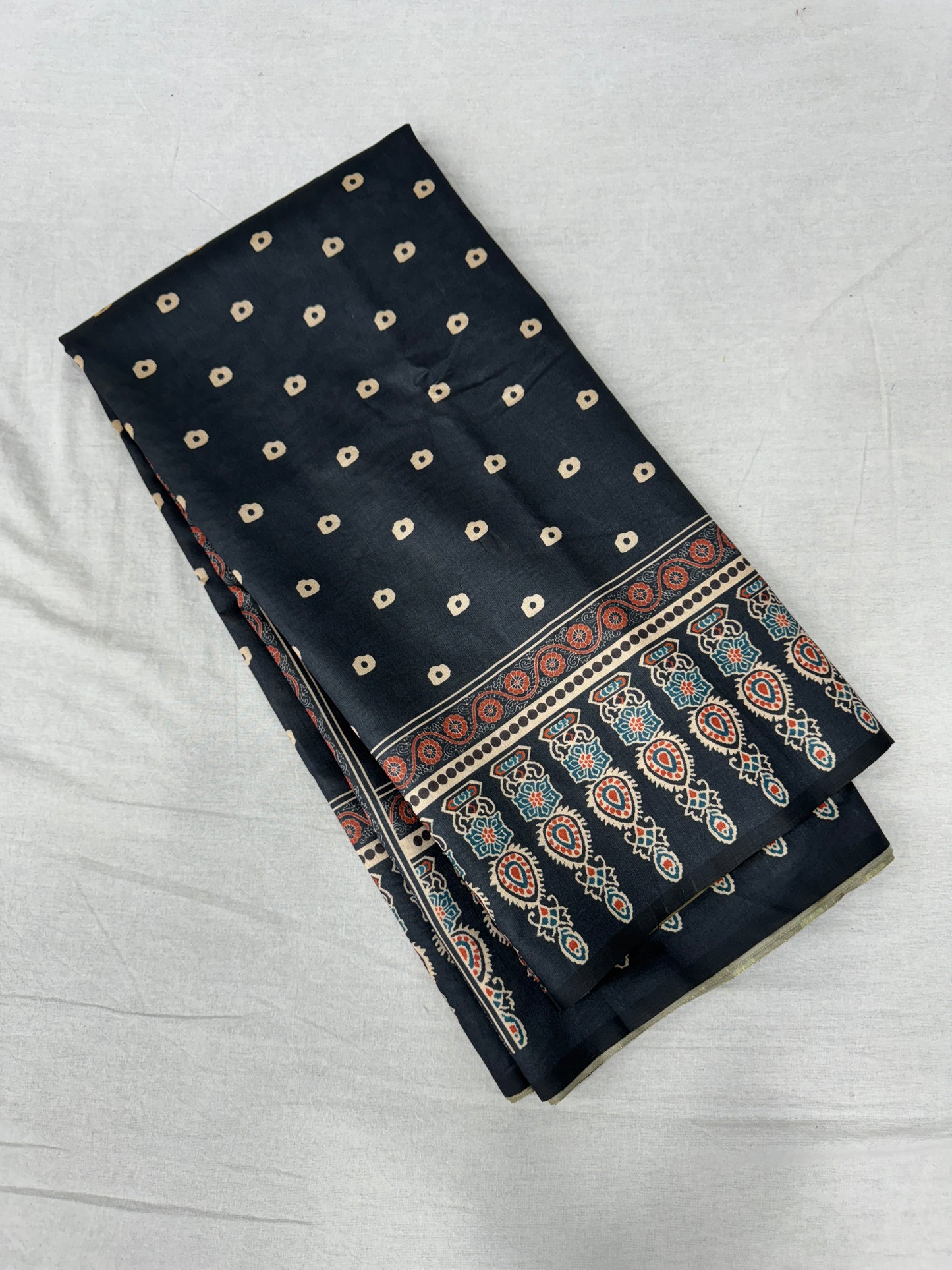 3-Ajrakh Soft Tussar Silk Saree