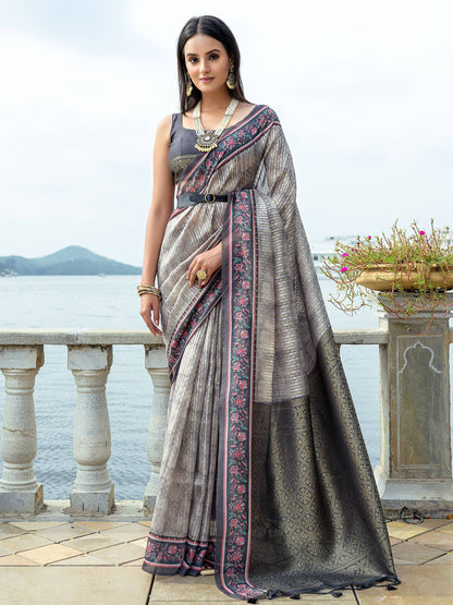 Soft Silk Saree with Contrast Rich Zari Pallu and Border