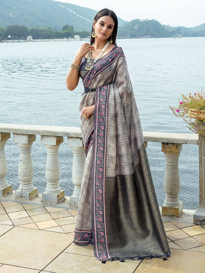 Soft Silk Saree with Contrast Rich Zari Pallu and Border