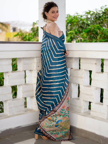 MONIKA Yadav in our Tussar silk Saree with Lehriya Print with Kalamkari pallu and Tassels