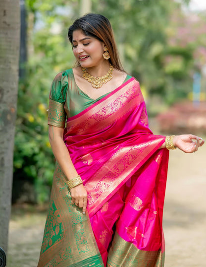 Banarasi Katan Silk Saree with Un-Stitch Weaving Blouse