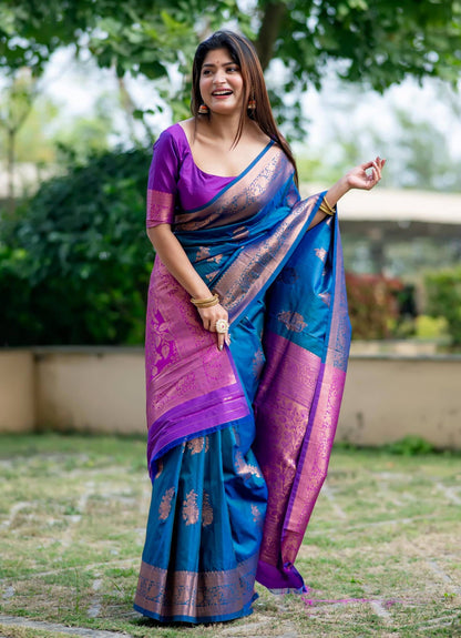 Banarasi Katan Silk Saree with Un-Stitch Weaving Blouse