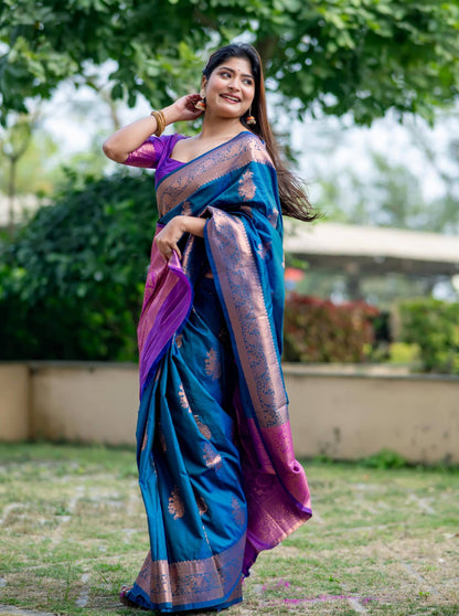 Banarasi Katan Silk Saree with Un-Stitch Weaving Blouse