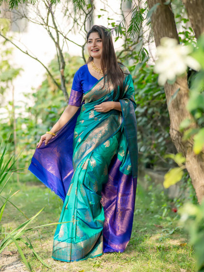 Banarasi Katan Silk Saree with Un-Stitch Weaving Blouse