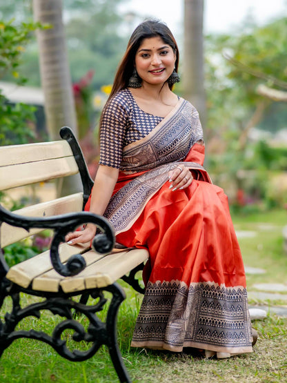 Soft Tussar Silk Saree with Madhubani Prints on Pallu and Border