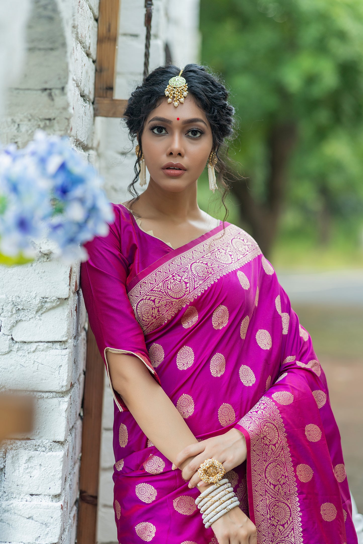 Payal Gupta In Our Soft Katan Silk Saree with Pure Zari Weaves(Flower)