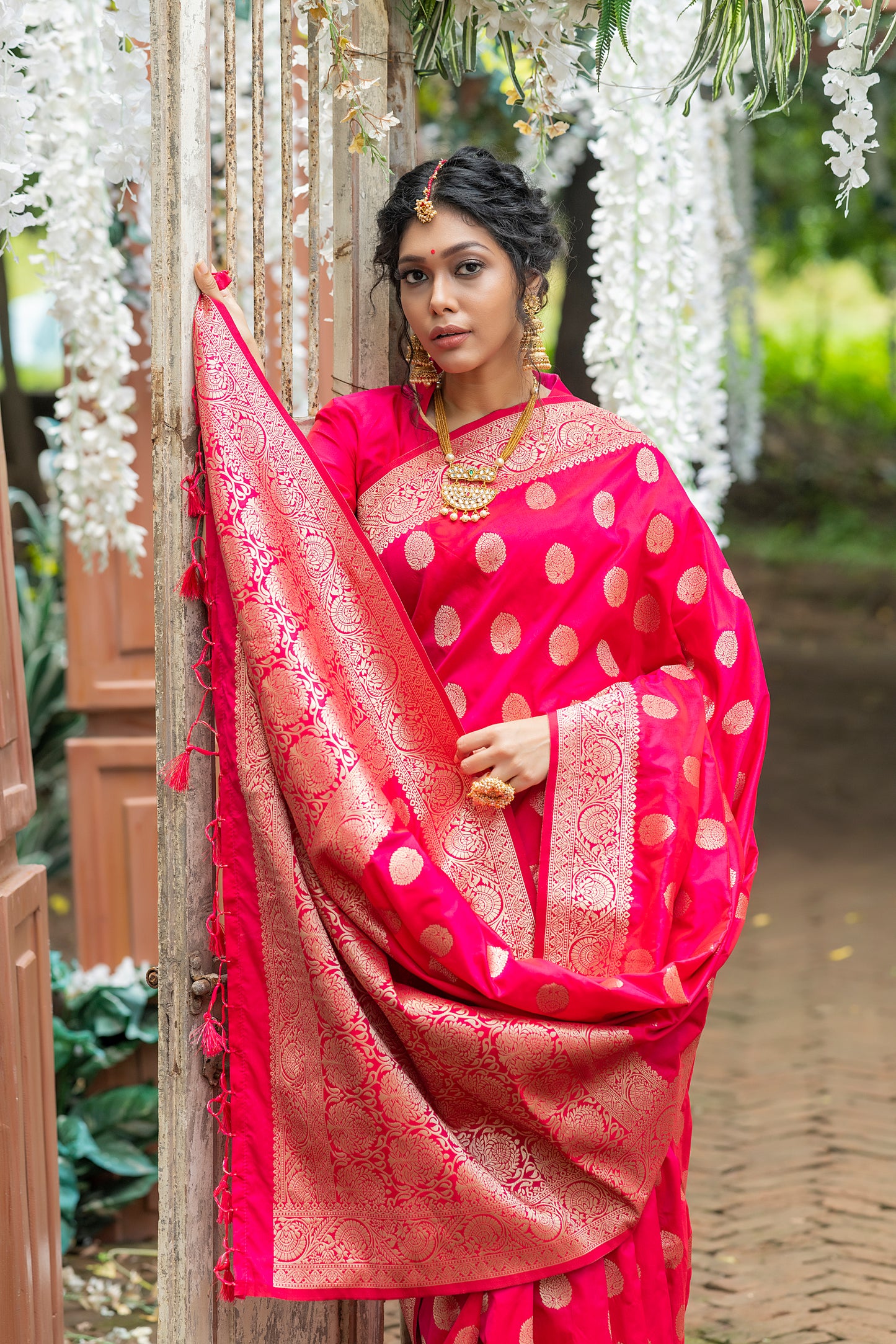 Payal Gupta In Our Soft Katan Silk Saree with Pure Zari Weaves(Flower)