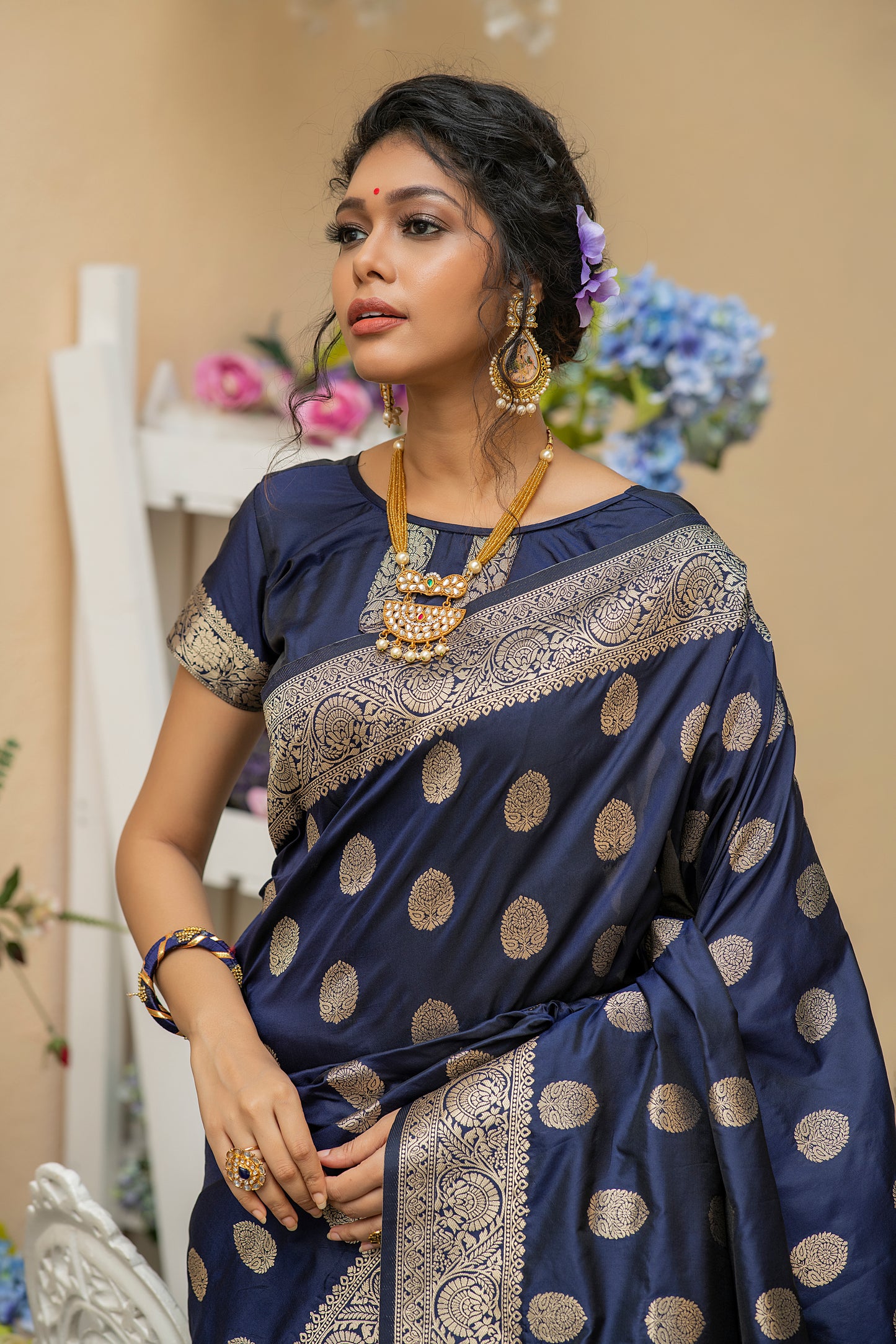 Payal Gupta In Our Soft Katan Silk Saree with Pure Zari Weaves(Flower)