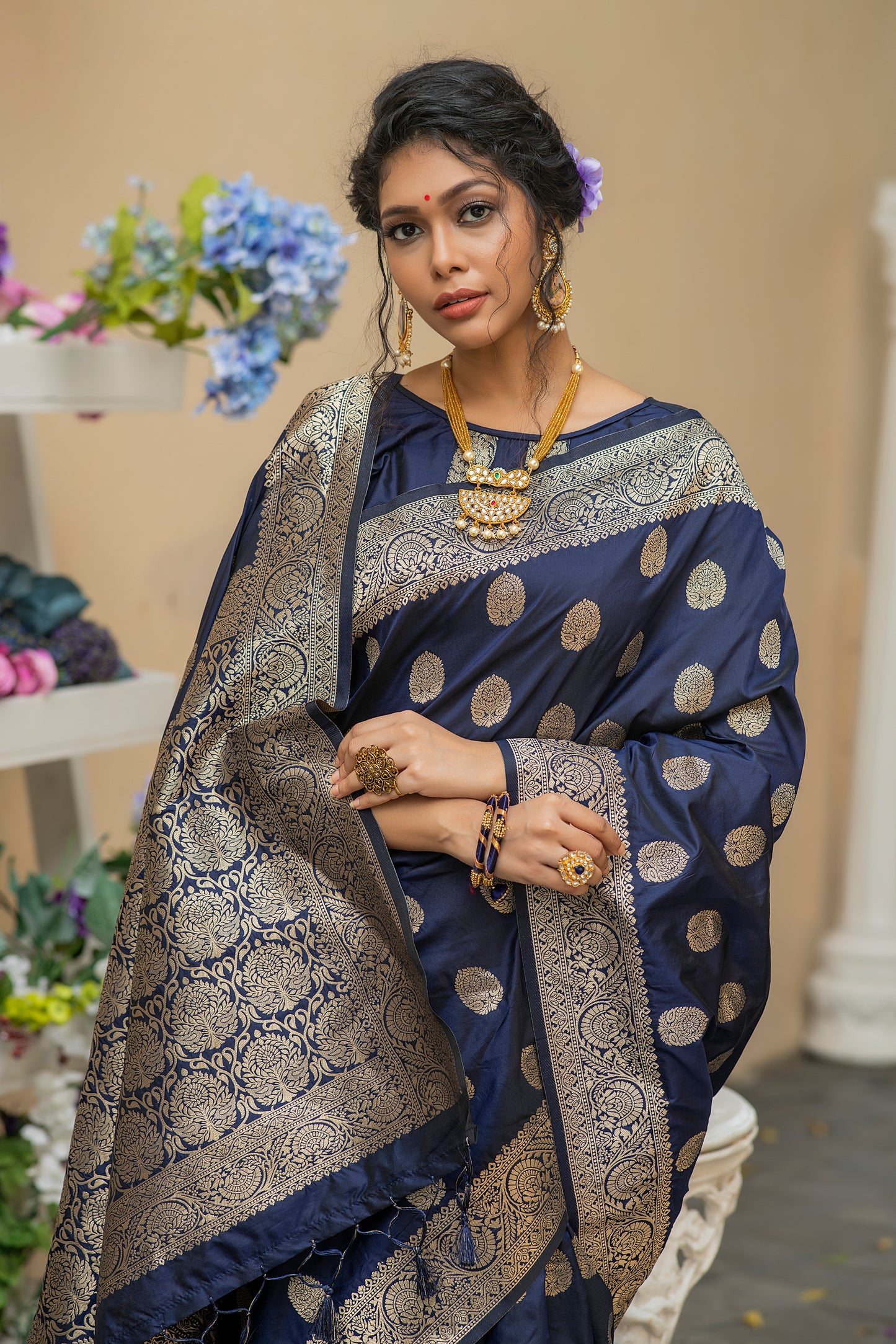 Payal Gupta In Our Soft Katan Silk Saree with Pure Zari Weaves(Flower)