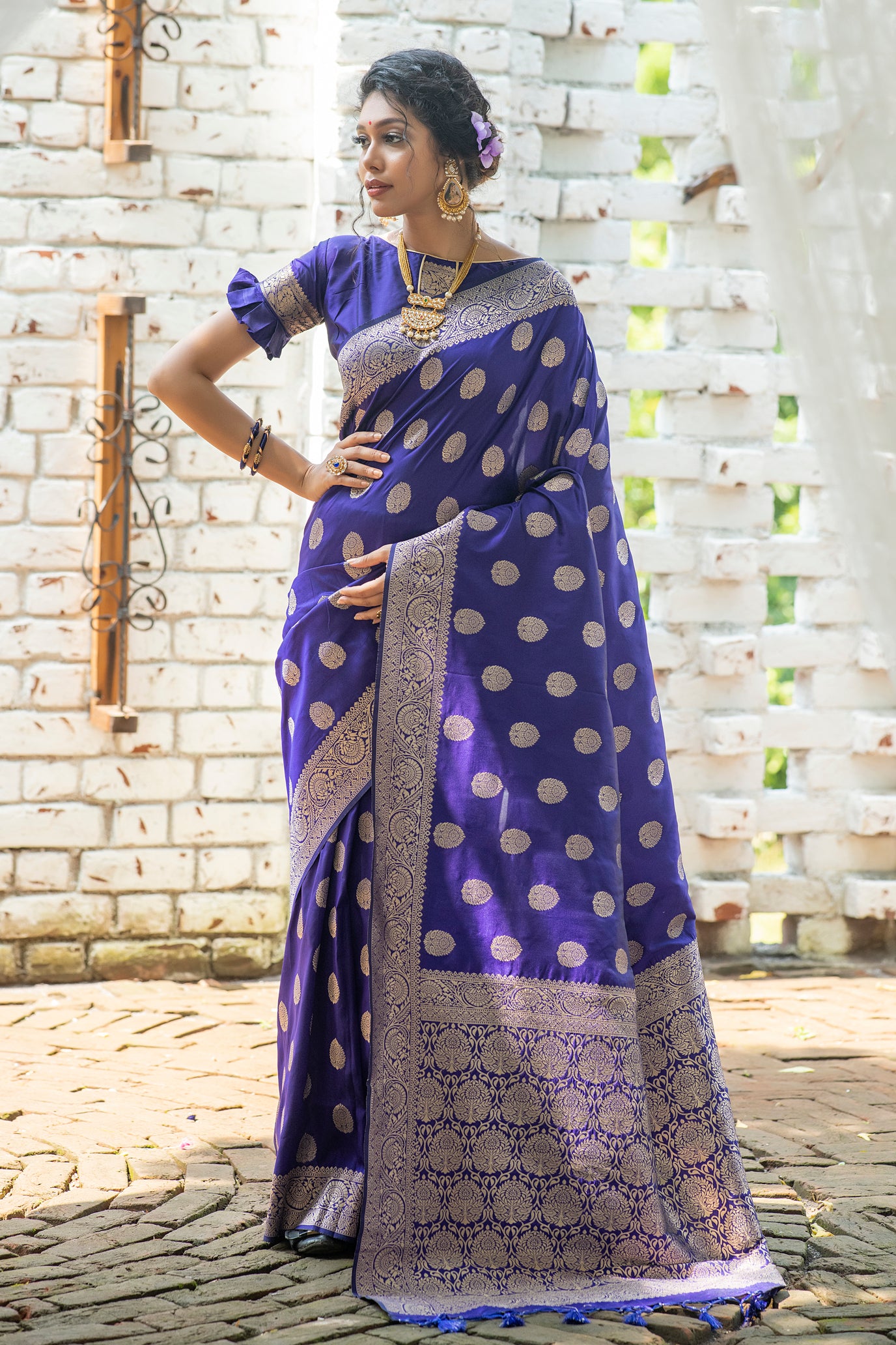 Payal Gupta In Our Soft Katan Silk Saree with Pure Zari Weaves(Flower)