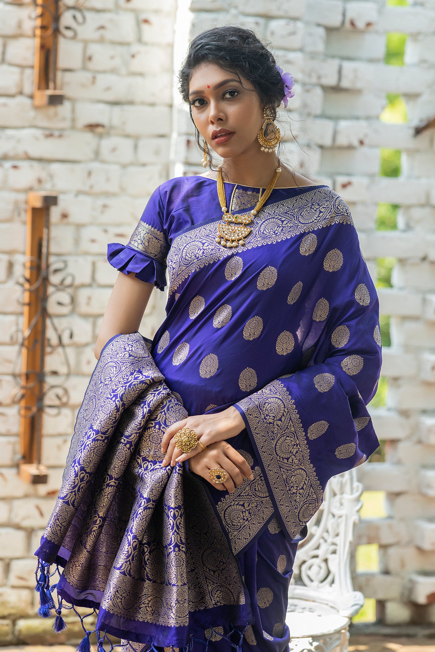 Payal Gupta In Our Soft Katan Silk Saree with Pure Zari Weaves(Flower)