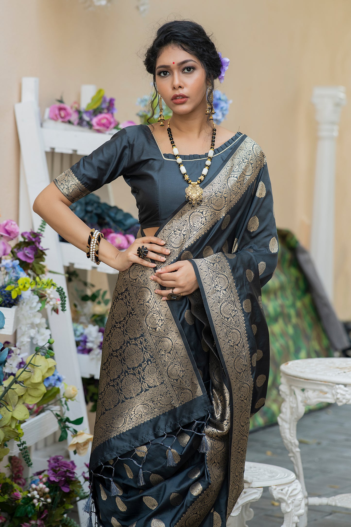 Payal Gupta In Our Soft Katan Silk Saree with Pure Zari Weaves(Flower)