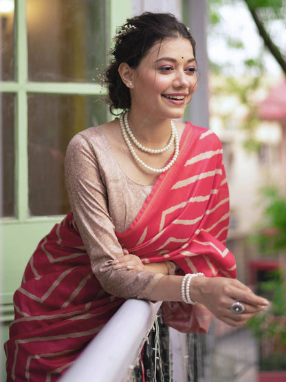 MONIKA Yadav in our Tussar silk Saree with Lehriya Print with Kalamkari pallu and Tassels