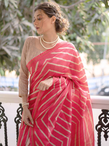 MONIKA Yadav in our Tussar silk Saree with Lehriya Print with Kalamkari pallu and Tassels