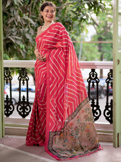 MONIKA Yadav in our Tussar silk Saree with Lehriya Print with Kalamkari pallu and Tassels