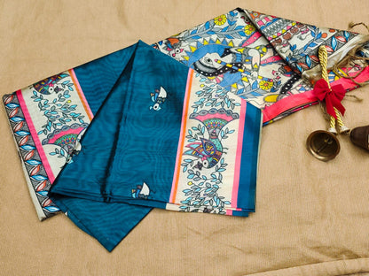 Soft Tussar Silk Saree with Madhubani Print