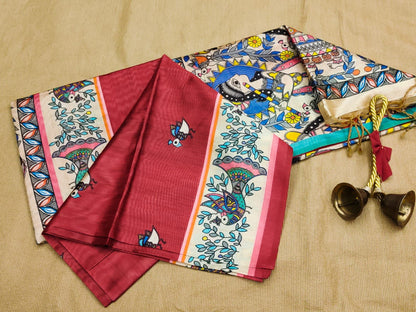 Soft Tussar Silk Saree with Madhubani Print