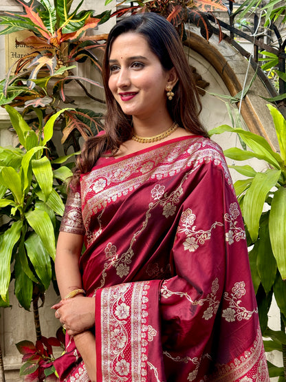 Banarasi Mashru Silk Jaal Weaving Saree