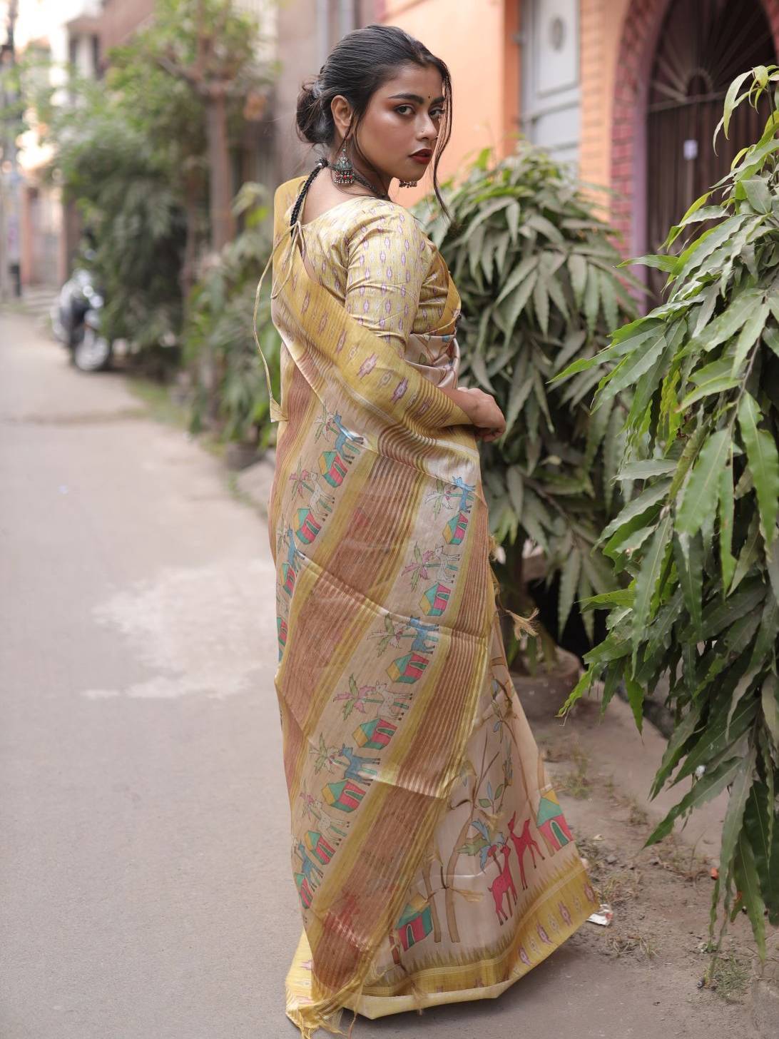 Soft Silk Saree with KALAMKARI PRINT and GHICHA PALLU.