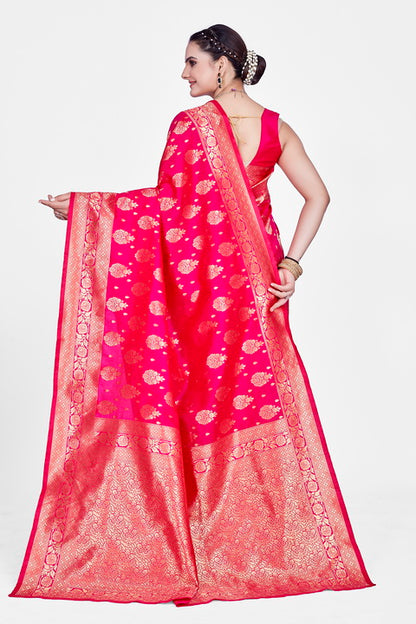 Banarasi Semi-Katan Silk Saree with Weaving Pallu and Un-Stitch Blouse