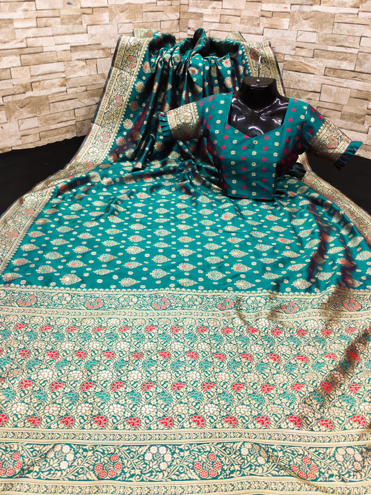 Banarasi Soft Silk Saree with Un-Stitch Weaving Blouse