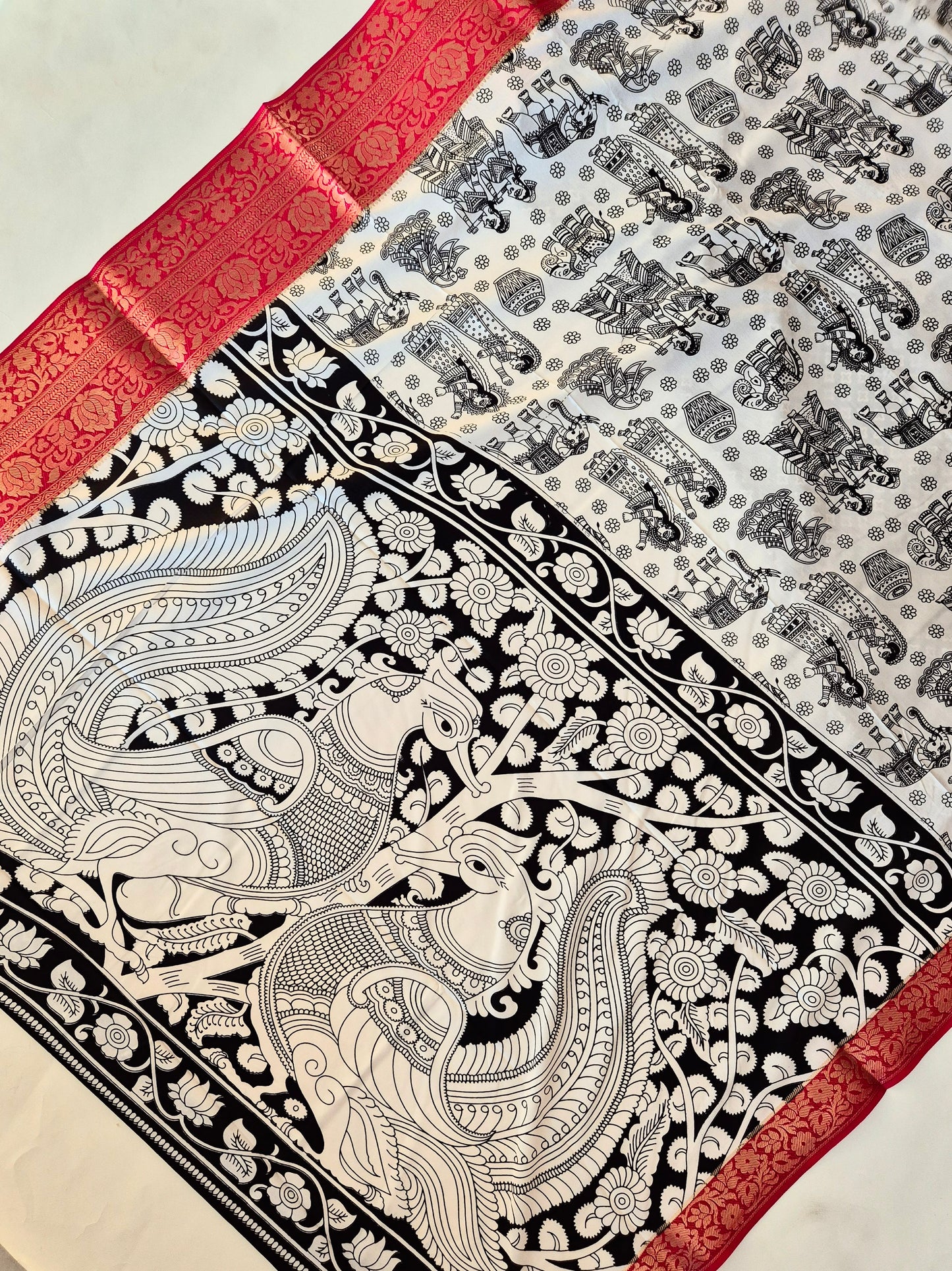 Soft Cotton Silk Saree with Kalamkari Prints and Weaving Border